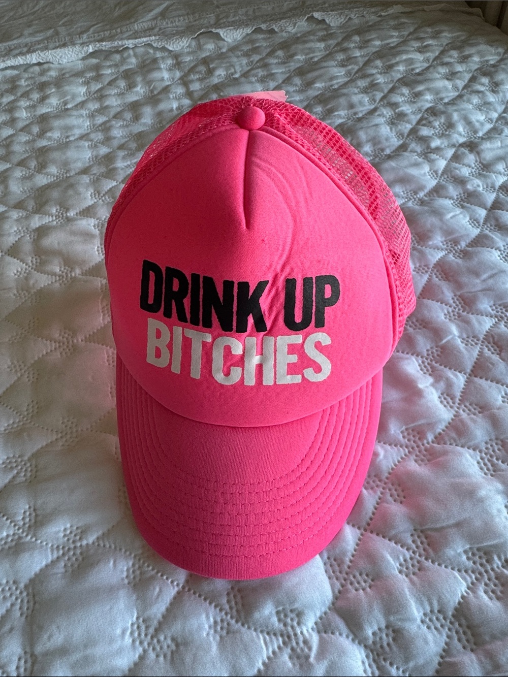 Spencer's Hot Pink "Drink Up Bitches" Mesh Trucker Hat